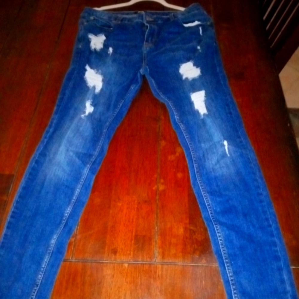 Men's JKA Vintage Dark Blue  Ripped Skinny Jeans Size 34 R